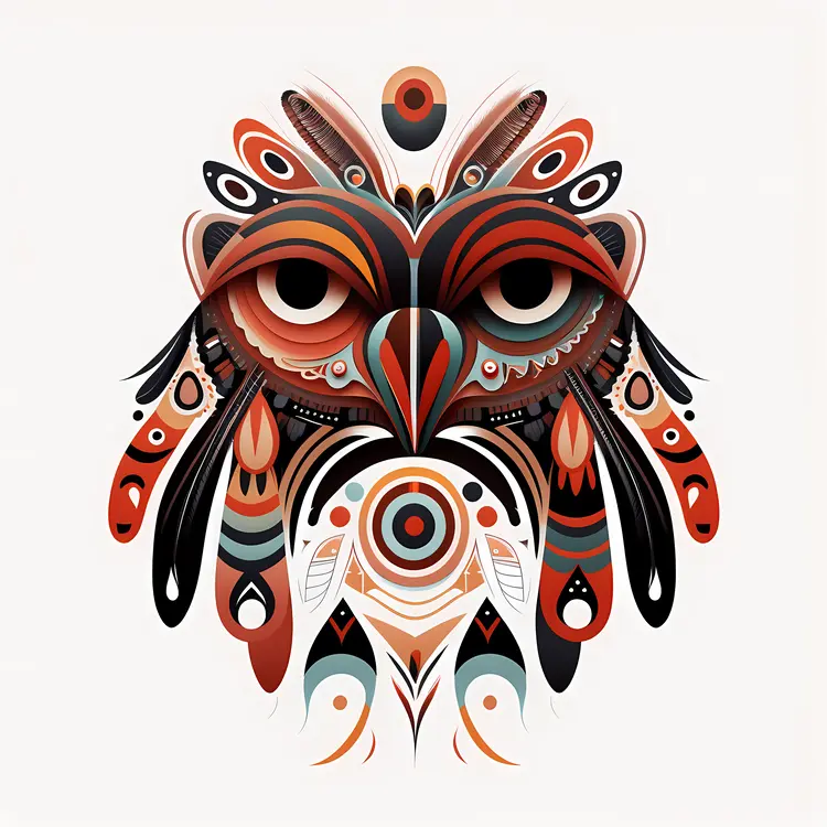 Decorative Native American Owl Mask with Feathers