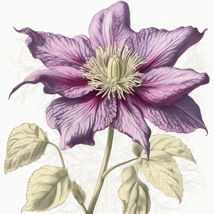 Beautiful Clematis Flower Botanical Illustration