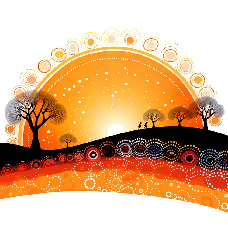 Abstract Sunset with Silhouettes