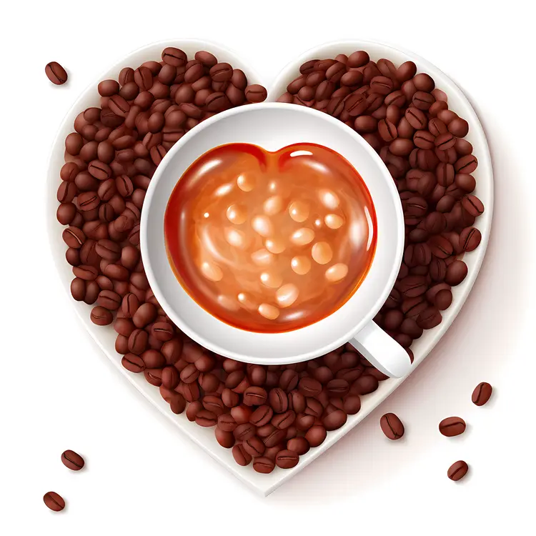 Heart-Shaped Coffee Beans with Latte Art