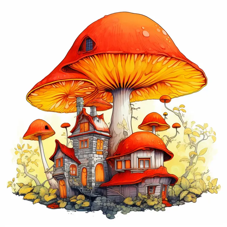 Charming Mushroom House in a Fantasy World