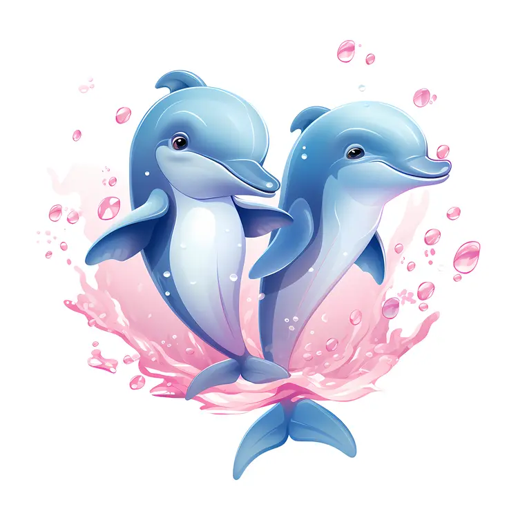 Playful Blue Dolphins in Water Splash