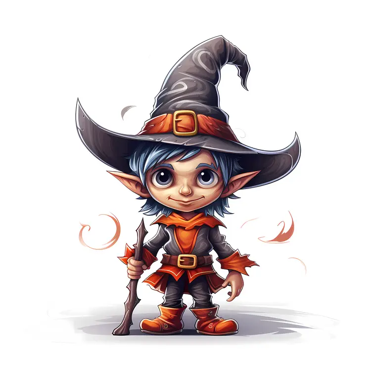Elf with Staff and Grey Hat