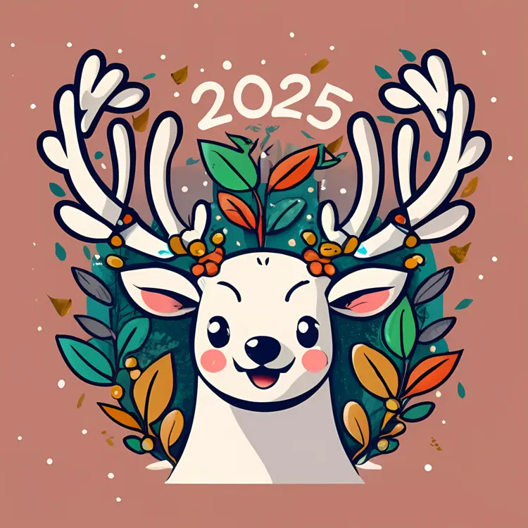 Cute White Deer with Antlers for New Year 2025
