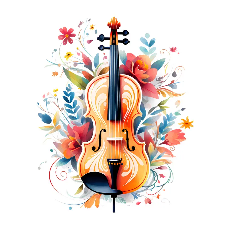 Floral Violin with Colorful Flowers