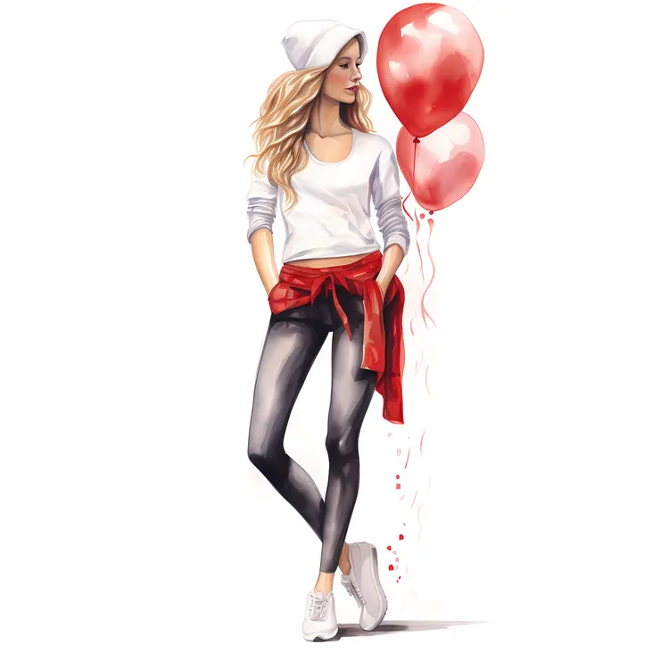 Girl with Red Balloons Illustration