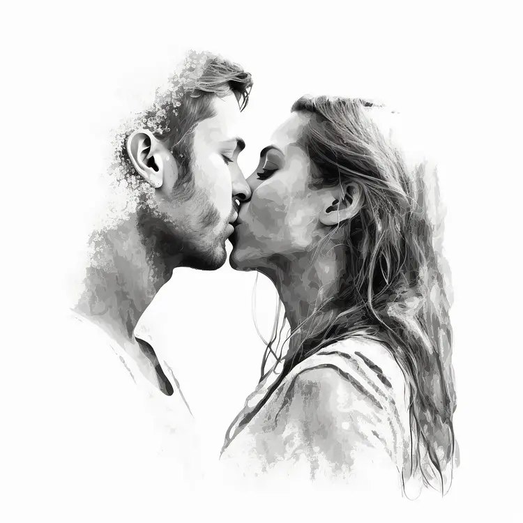 Romantic Couple Kissing Illustration