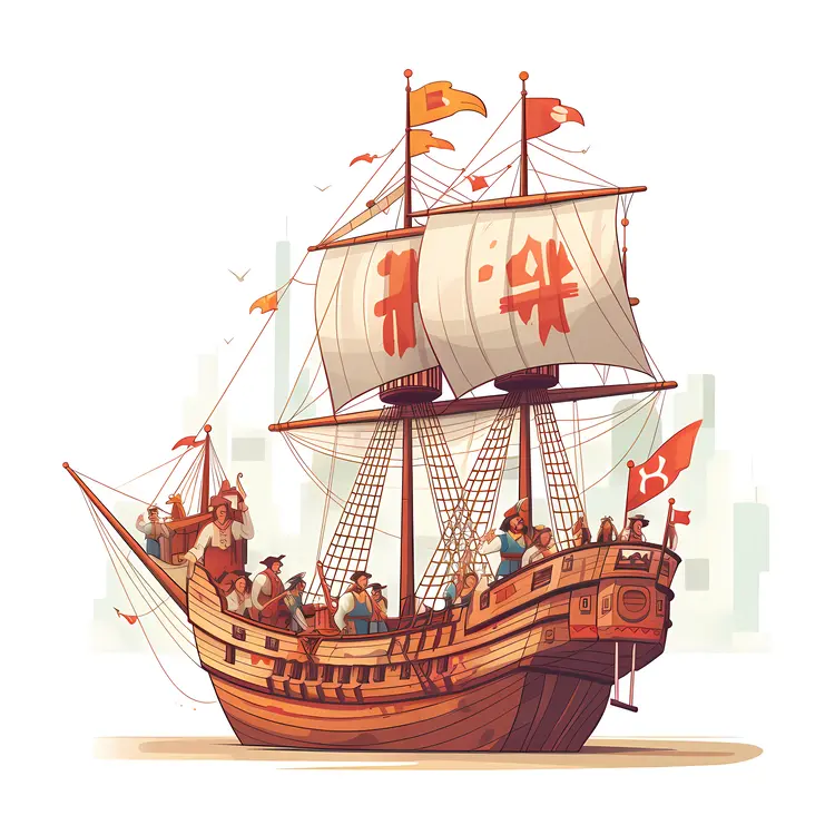 Sailing Ship with Crew on Board