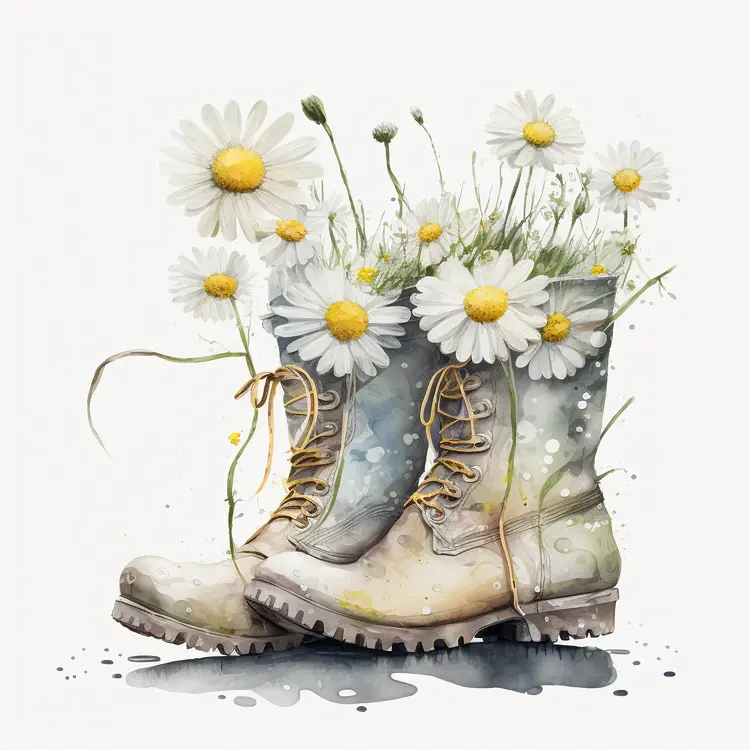 Artistic Boots with Daisies Illustration
