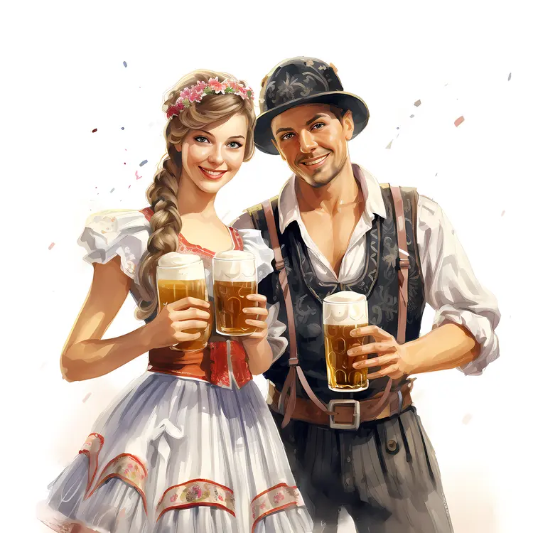 Couple Holding Beer at Oktoberfest