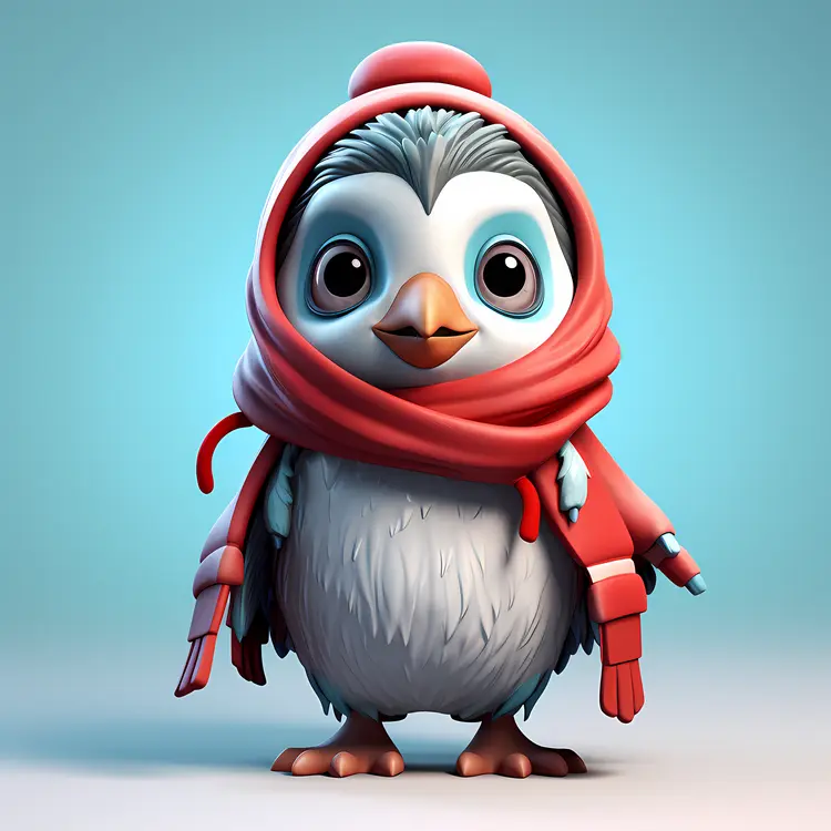 Cute Penguin with Red Scarf