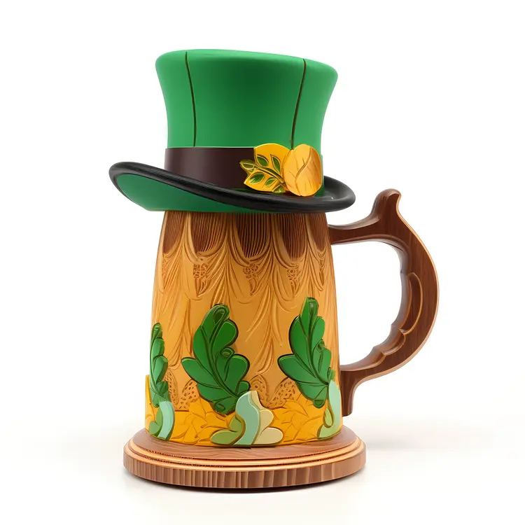Mug with Green Hat and Yellow Leaf Decorations