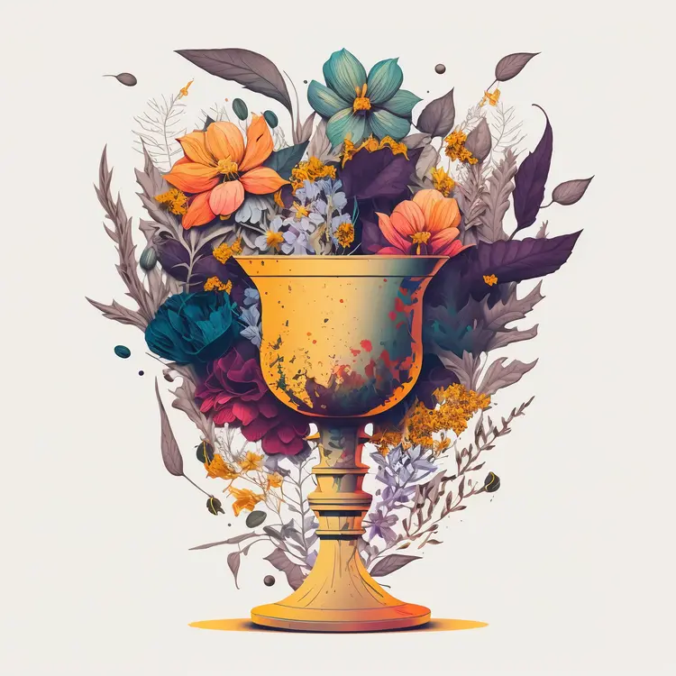 Ornate Golden Chalice with Floral Arrangement