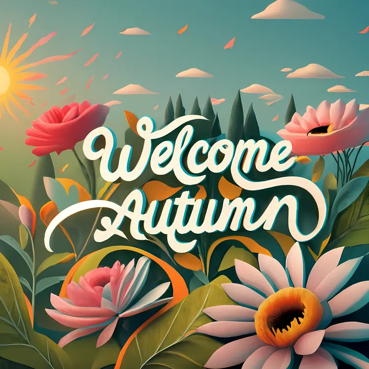 Welcome Autumn with Flowers and Leaves