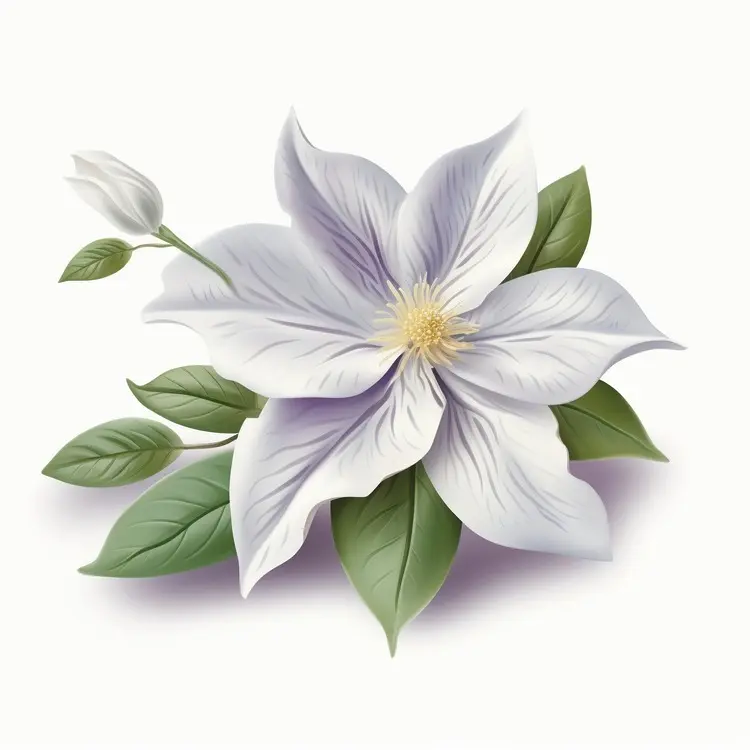 Beautiful White Flower with Green Leaves