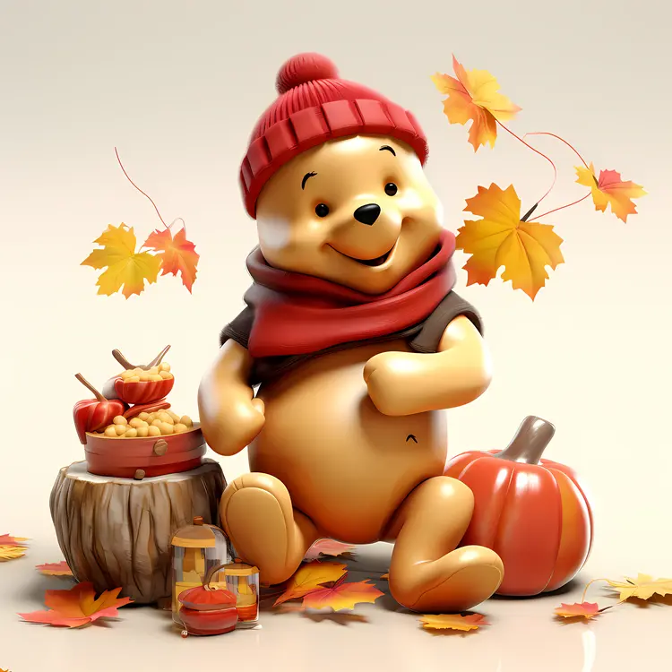 Winnie the Pooh with Pumpkin and Scarf