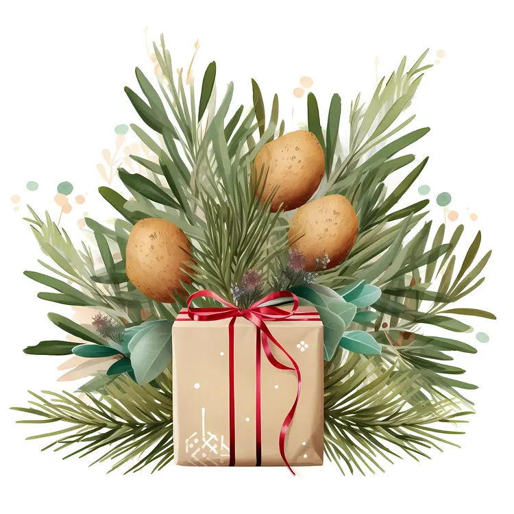 Christmas Gift Box with Pine Branches