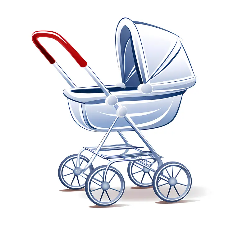 Blue Baby Stroller with Red Handle