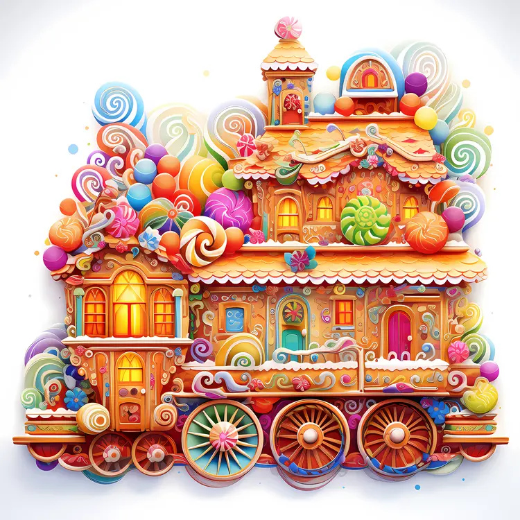 Colorful Candy Train with Gingerbread House