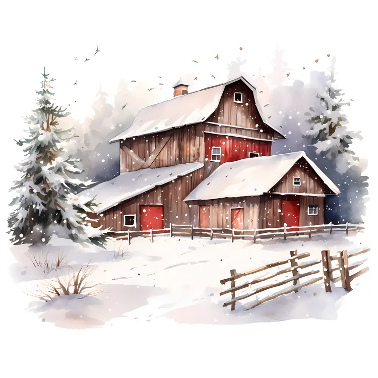 Wooden Barn in Snowy Winter