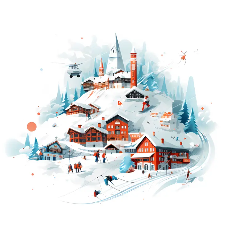 Snowy Village in the Mountains