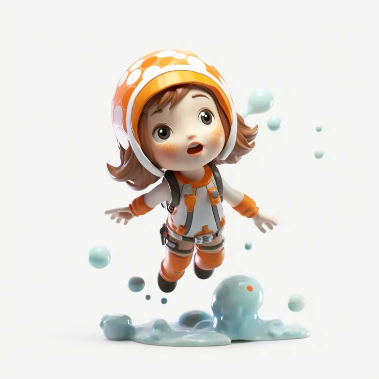 Cute Cartoon Astronaut Girl in Space Adventure