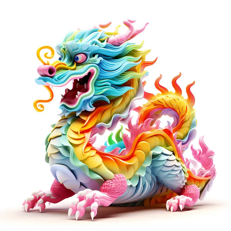 Rainbow Colored Mythical Dragon