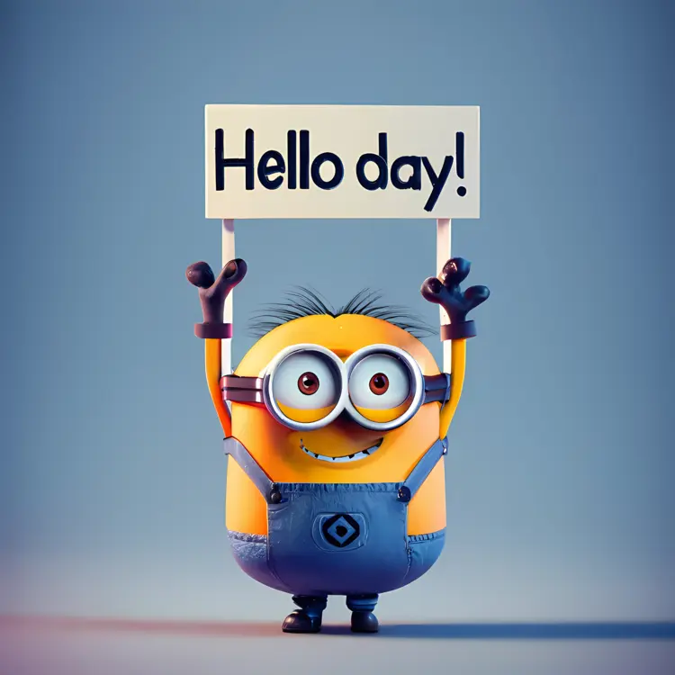 Minion Holding Hello Day Sign