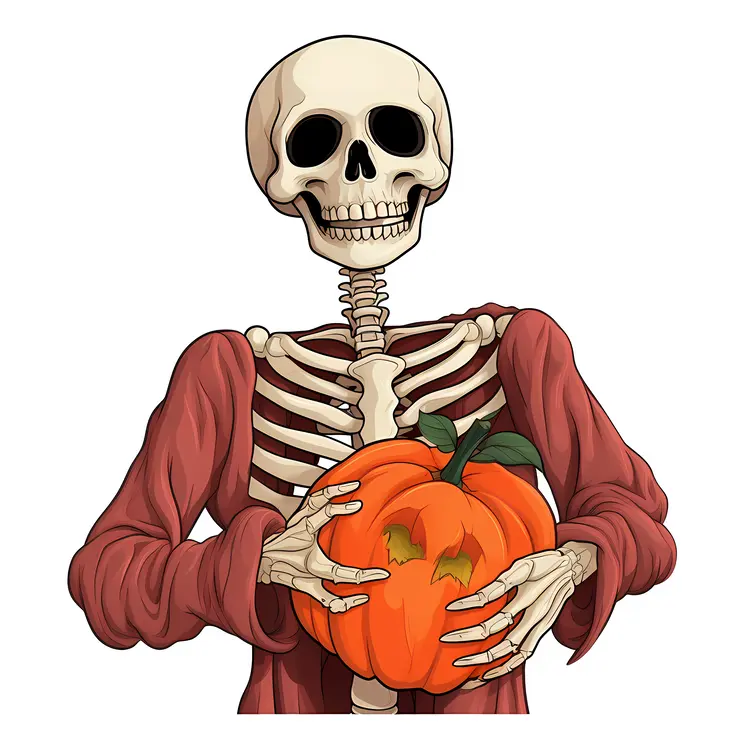 Skeleton Holding Pumpkin for Halloween