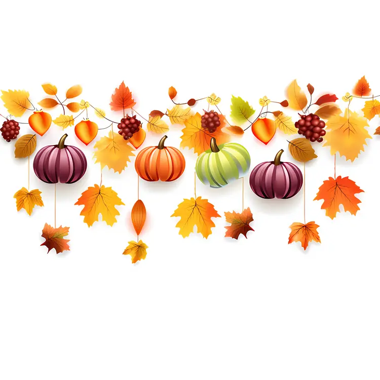 Colorful Autumn Pumpkins and Leaves Garland