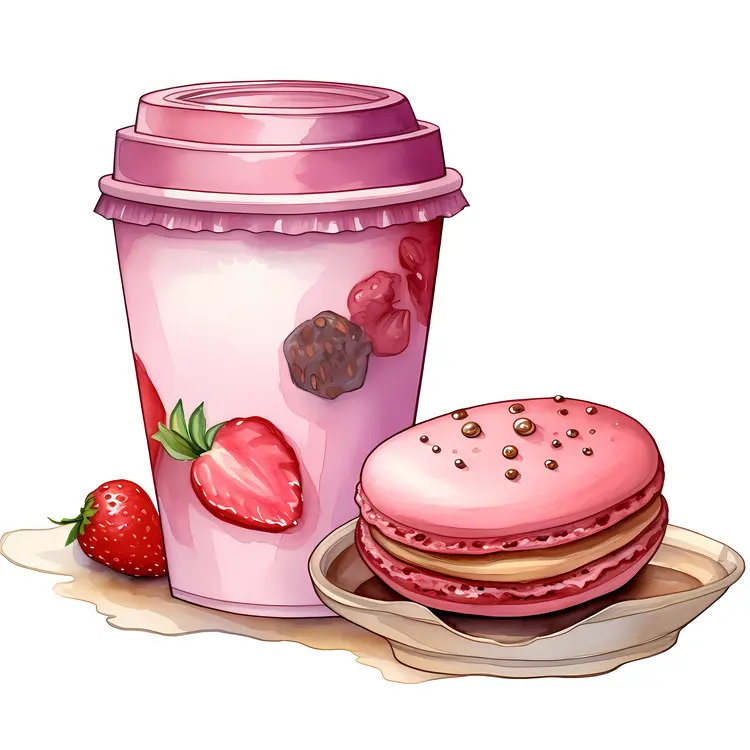 Strawberry Drink with Macaron and Strawberry