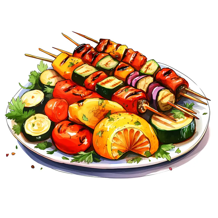 Colorful Vegetable Skewers on a Plate