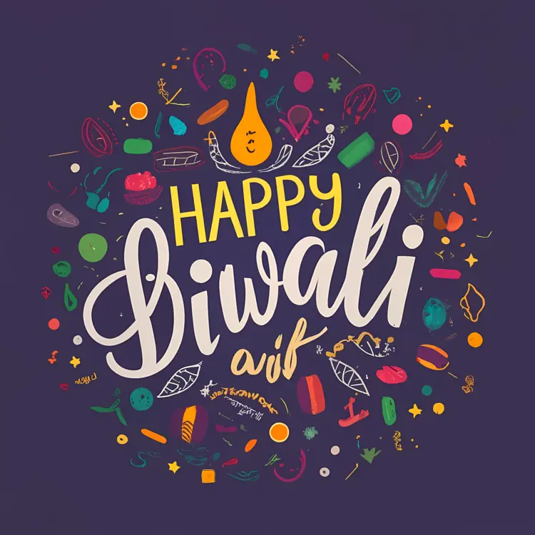 Happy Diwali Lamp with Festive Decorations