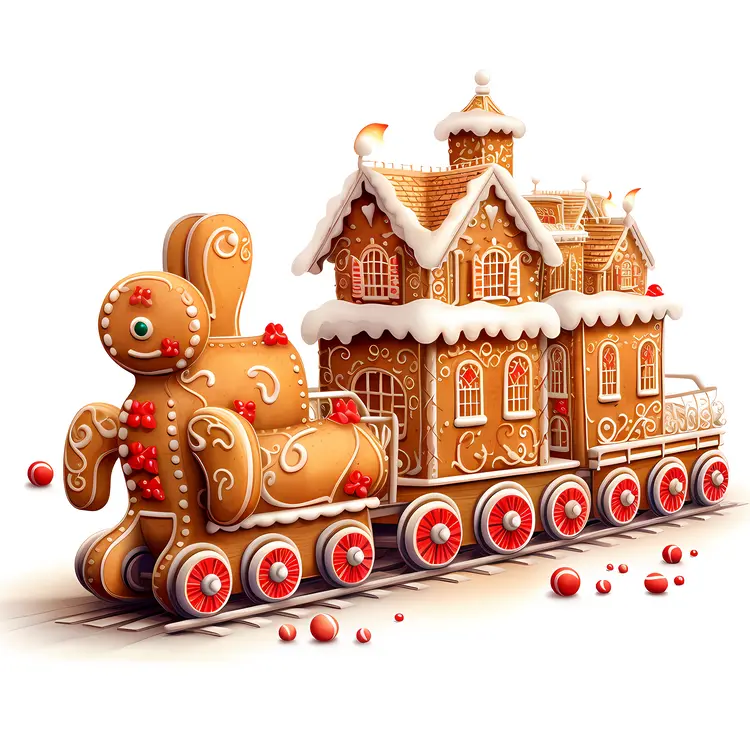 Gingerbread Train with House and Candy Decorations