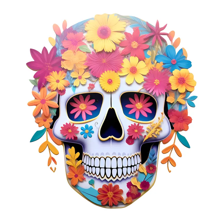 Colorful Floral Skull for Day of the Dead Celebration
