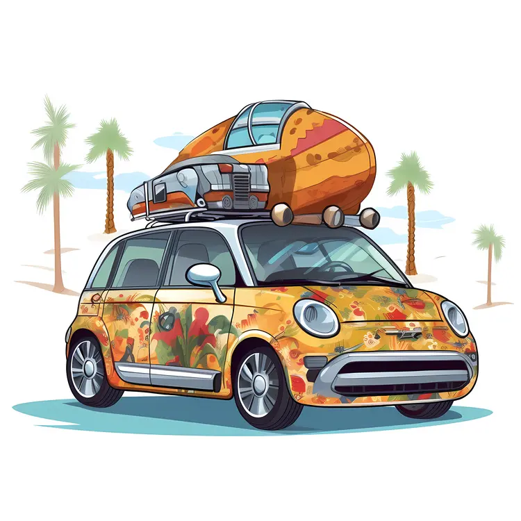 Colorful Car with Luggage for Summer Vacation