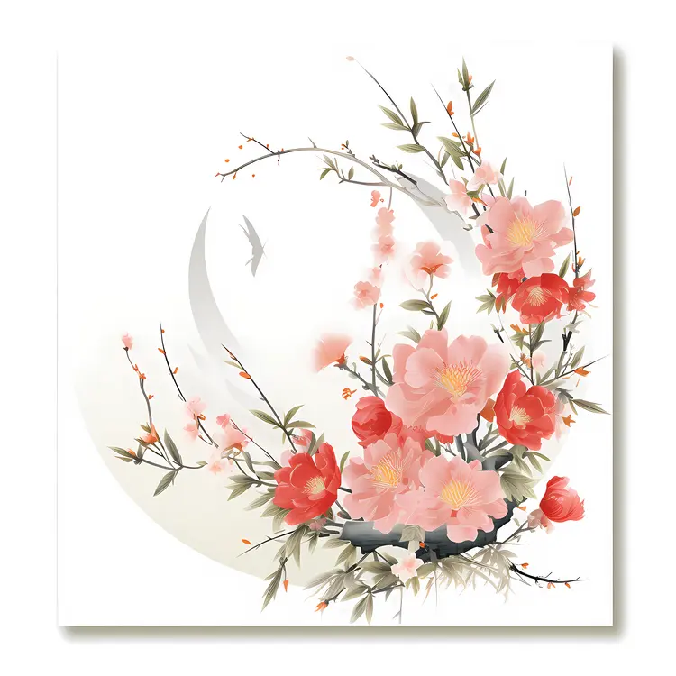 Pink Blossoms with Moon