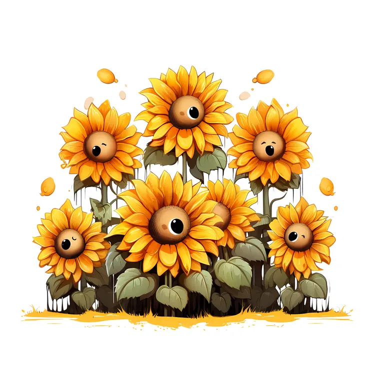 Cute Cartoon Sunflowers with Eyes