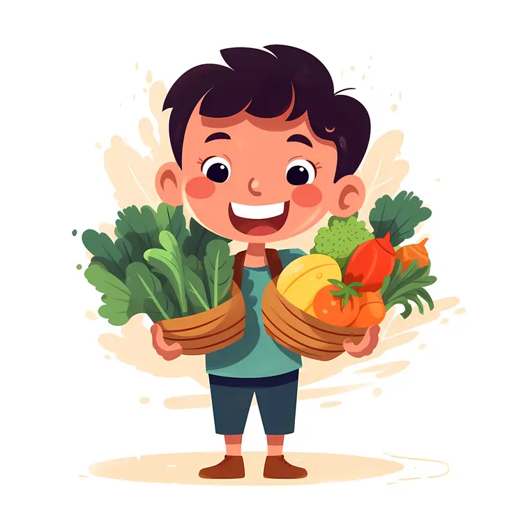 Happy Boy Holding Fresh Vegetables