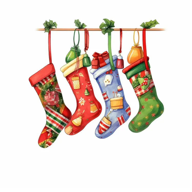 Colorful Christmas Stockings Hanging for the Holiday Season