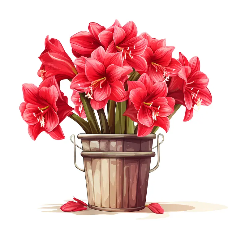 Red Flowers in a Rustic Flower Pot