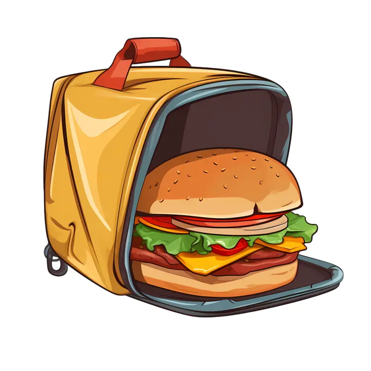 Delicious burger in a lunch bag