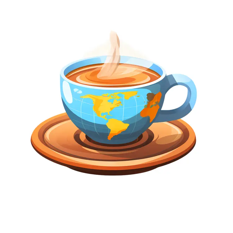 Blue Cup with World Map Design and Saucer