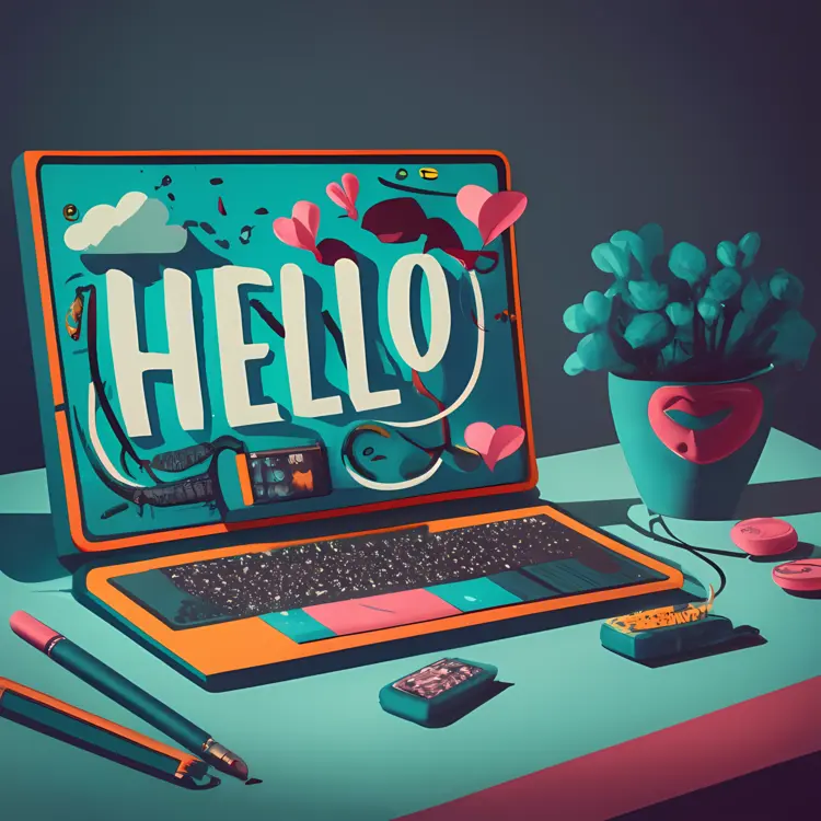Colorful Hello Greeting on Laptop