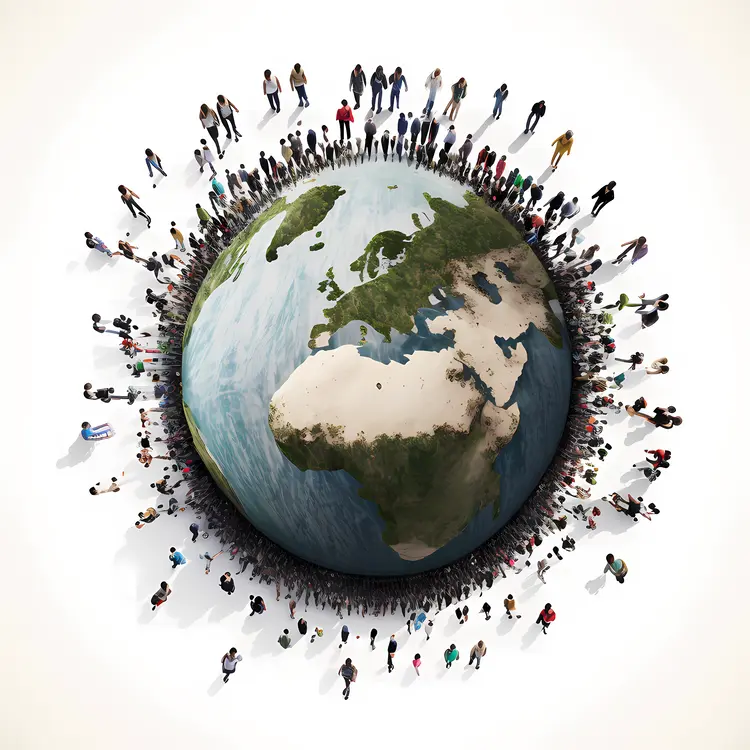 Crowd of People Around Earth
