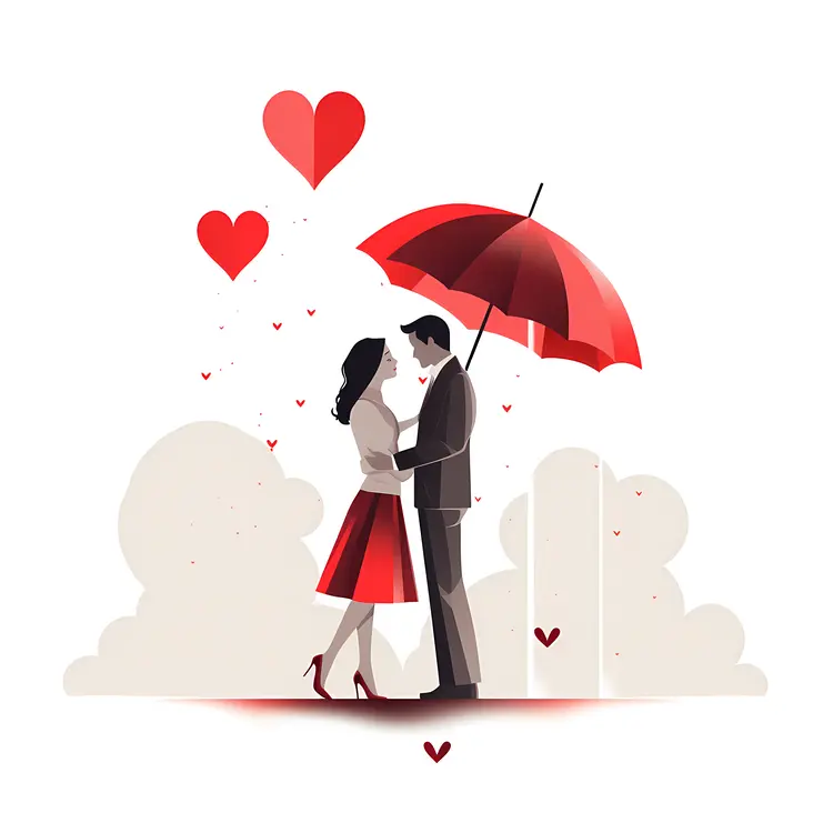 Romantic Couple Under Red Umbrella