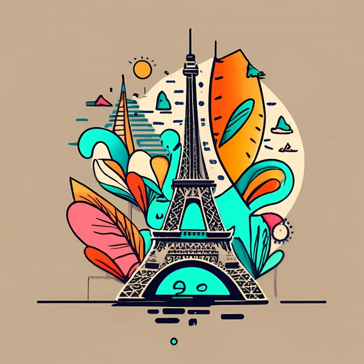 Eiffel Tower with Vibrant Elements