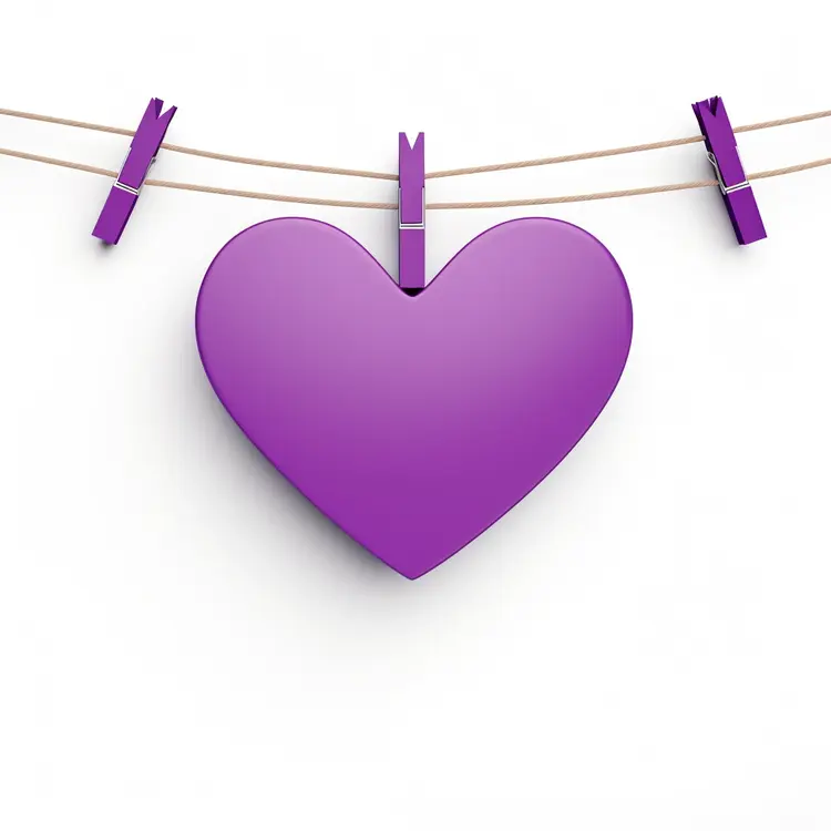 Purple Heart Hanging on Clothesline for Valentine's Day