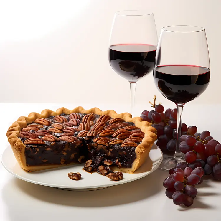 Delicious Pecan Pie with Red Wine and Grapes