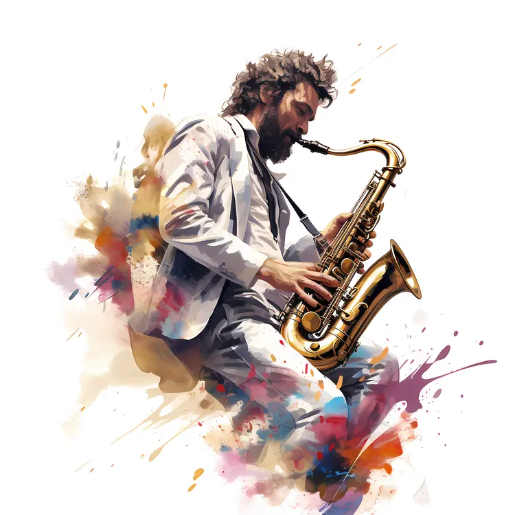 Saxophone Player in White Suit